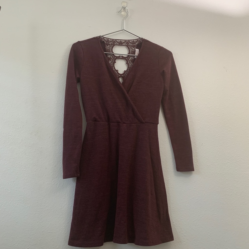 Candie’s burgundy dress with lace back Super cute!